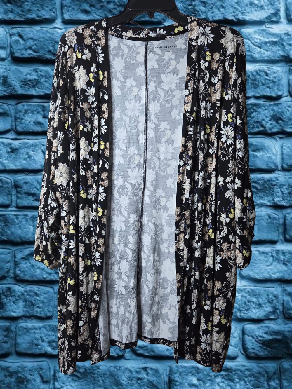 Lane Bryant Black Floral Open-Front Kimono
